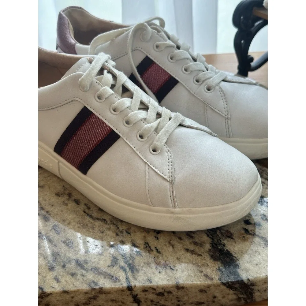 Kate Spade Keswick Glitter Stripe Low-Top Sneakers White Pink Stripe 9.5 - Picture 5 of 15